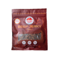 A 2 oz bag of KHOBO Jerky 'Fiery' grassfed tender Vietnamese beef jerky, featuring a dark red packaging design with lots of lemongrass and thai chili